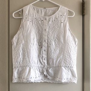 Vintage Eyelet Cotton Sleeveless Blouse